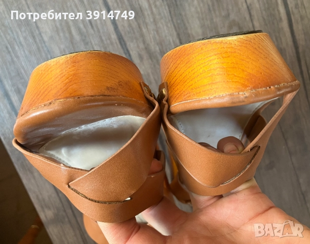 Кожени сандали, висококачествена изработка, с платформа и висок ток в чудесно състояние, 38, снимка 4 - Дамски елегантни обувки - 51729116