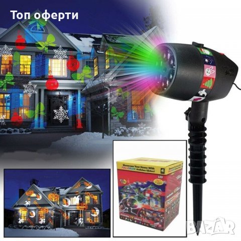 Коледен Лазерен прожектор с 12 празнични приставки за украса на фасада, снимка 10 - Прожектори - 40204248