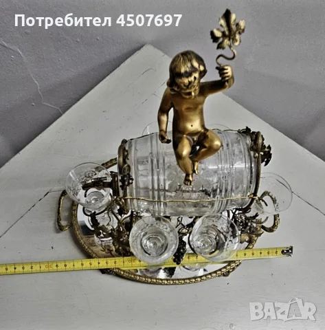 Уникален античен френски сервиз за ликьор „Наполеон III" — кристално буре с херувим и 6 чаши., снимка 4 - Антикварни и старинни предмети - 55891228