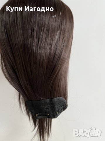 Екстеншън права кестенява коса ред с клипси 55см синтетика, снимка 5 - Продукти за коса - 38989816