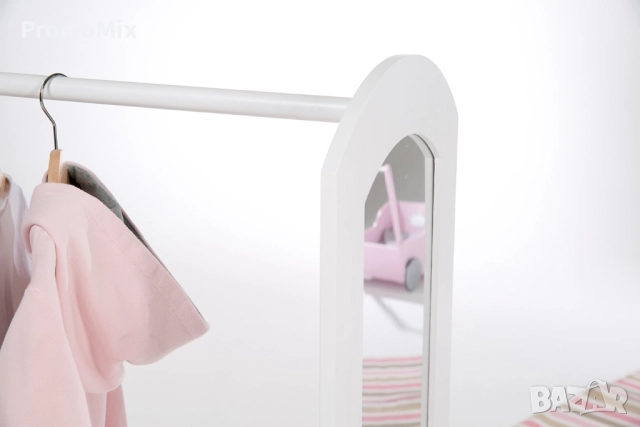 Детски щендер за дрехи с огледало и рафтове Roba 450151WE Дървена стойка за дрехи Бебешки стелаж за , снимка 4 - Мебели за детската стая - 52433575