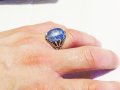 мъжки сребърен пръстен, стар голям сребърен османски пръстен с голям син камък, турски пръстен