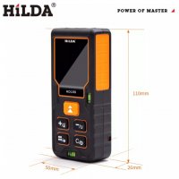 Лазерна ролетка HILDA, Обхват 100м, Точност ±2mm, Разстояние, Площ, Обем, LCD екран, Питагоро, снимка 6 - Други инструменти - 38827209