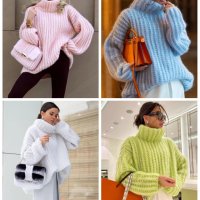 Дамски модерен нов пухкав пуловер с дълъг ръкав, 4цвята - 023 , снимка 1 - Блузи с дълъг ръкав и пуловери - 42843370