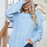 Дамски свободен плетен пуловер с отворени рамене и дълги ръкави, 3цвята - 023, снимка 2 - Блузи с дълъг ръкав и пуловери - 42678499