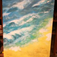 Море,Вълни плаж,Масло бои на платно подписана картина, снимка 1 - Картини - 35651002