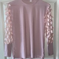 Разкошна памучна памук  бежова розова пепел от рози блуза 3D 3Д цветя , снимка 3 - Блузи с дълъг ръкав и пуловери - 42813046
