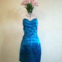 Синя сатенена рокля, снимка 2 - Рокли - 29088825