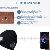 зимна плетена, музикална шапка с Bluetooth, Hands Free, фенер, 5 Led, универсална, снимка 3 - Шапки - 39339192