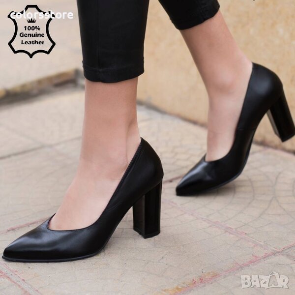 Обувки на ток - черна ЕСТЕСТВЕНА кожа - 989, снимка 1