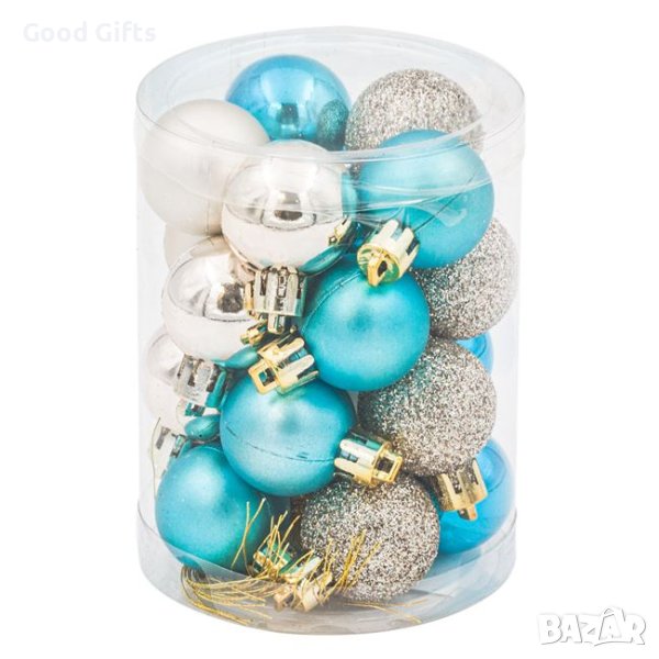 20 броя Комплект коледни топки, Тюркоаз и Шампан, 3см, снимка 1