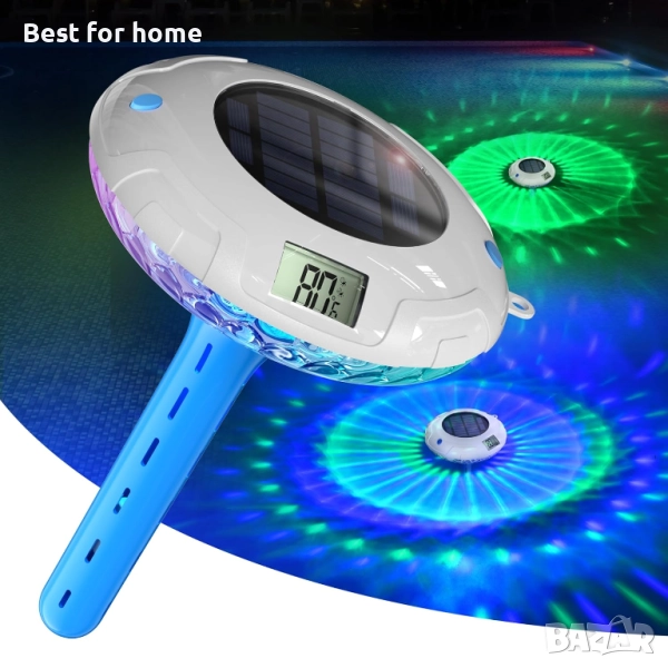 Соларен термометър  с 8 RGBW цветови режима, два цифрови дисплея , снимка 1