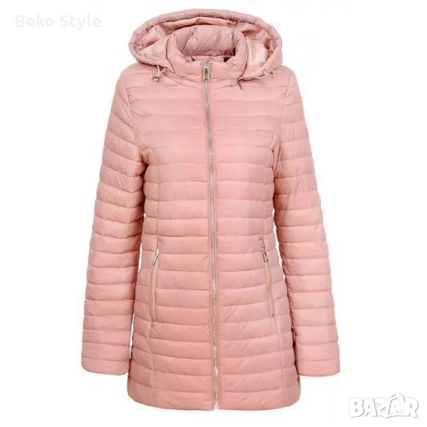 Дамско яке цвят пудра с качулка, снимка 1