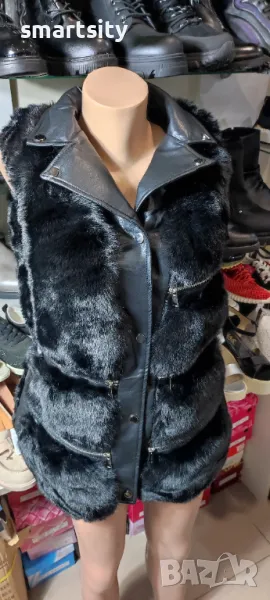 Дамски Хитов нов модел  елек с пух и кожа ., снимка 1