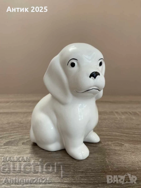 Бяла керамична статуетка на кученце, снимка 1