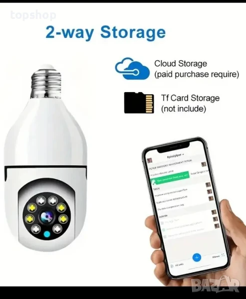 Камера за фасунга Е27 с Wi-Fi / WiFi връзка и карта, снимка 1