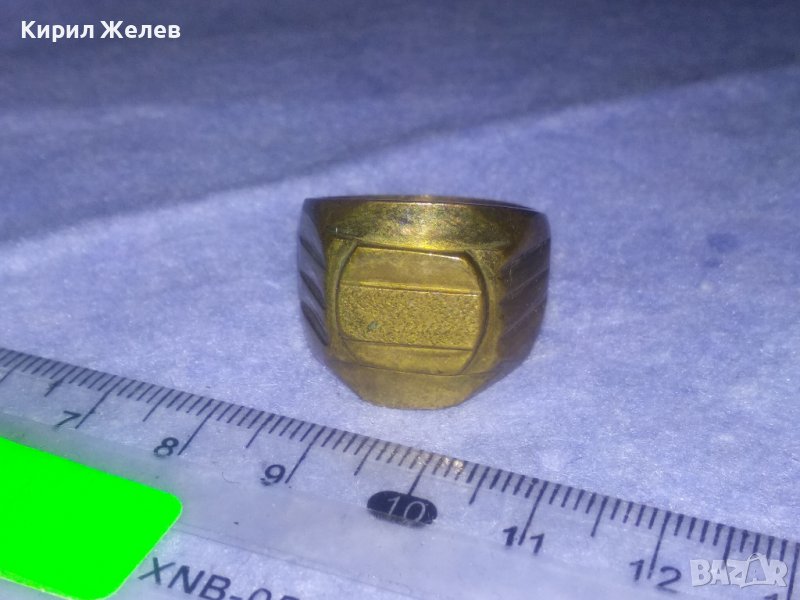 СТАР МАСИВЕН БРОНЗОВ РЕТРО ПРЪСТЕН с ПОЗЛАТА и ПЕЧАТИ 585 и 14К МАЙСТОРСКИ За КОЛЕКЦИЯ 36993, снимка 1