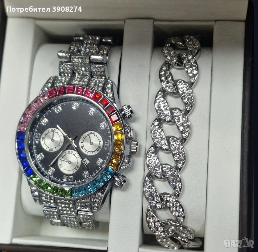 Rainbow Crystal Watch Set  | часовник + гривна с кристали, снимка 1