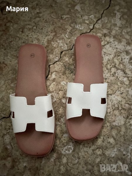 Дамски чехли HERMES бели, снимка 1