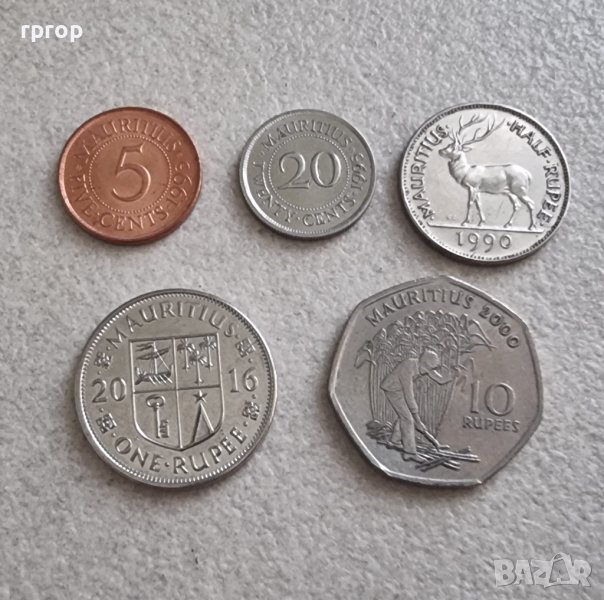 Монети. Мавриций. 5, 20  цента.  1/2 , 1  и 10 рупии. 5 бройки., снимка 1