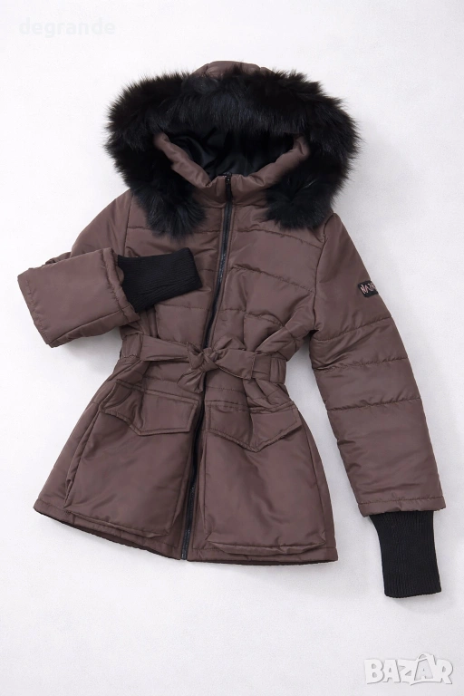 Дамско яке с Колан в Кафяво Сиво Черно , снимка 1