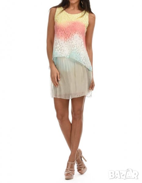 Лятна къса рокля в жълт и розов цвят марка Maïyssa - M, снимка 1