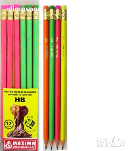 Mоливи чернографитни HB с гума, гъвкави, нечупливи  12 броя в кутия. , снимка 1