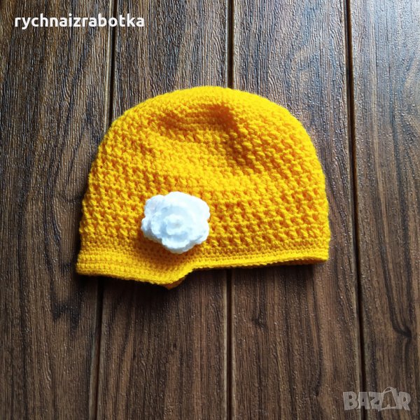 Жълта плетена шапка за момиче - 2-3 год., снимка 1