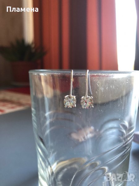 Сребърни обеци с цирконии , снимка 1
