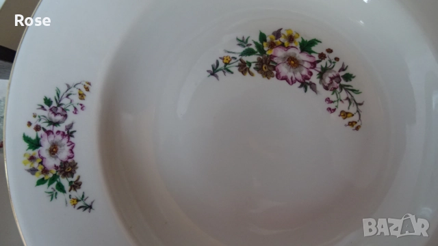 Порцелан на „Китка“ с декор полски цветя със златен кант., снимка 6 - Чинии - 51646521