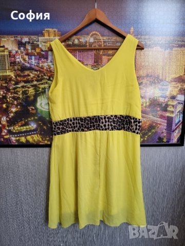 Жълта рокля с леопардов мотив, снимка 4 - Рокли - 42518154