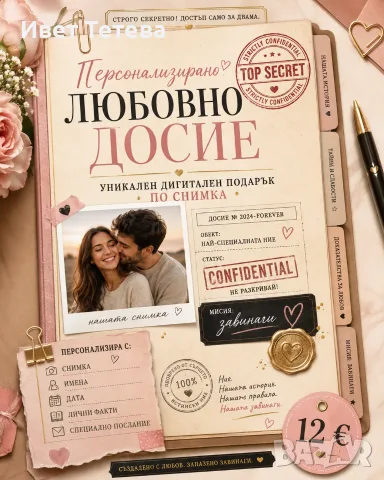 Персонализирано „Любовно досие“ по снимка – уникален дигитален подарък 💌