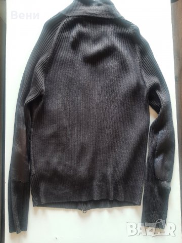 Мъжка кафява жилетка с кожен акцент, снимка 4 - Суичъри - 36847514