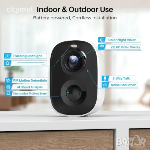 Външна безжична WiFi камера, соларен панел, 2K, 5000mAh батерия, IR нощно виждане, PIR детекция на д, снимка 9 - IP камери - 47423083