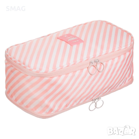 Пътнически несесер тип куфарче, розово-бял, 28x15x10 см_1252231