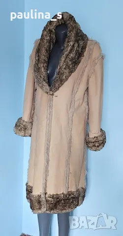 Винтидж / Топъл дамски кожух "OGANZA" / цвят Нюд с нюансирана яка, маншети и обазовка, снимка 9 - Палта, манта - 48352538