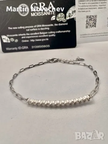 Сребърна гривна с мойсанит (Диамант), снимка 8 - Гривни - 49718173