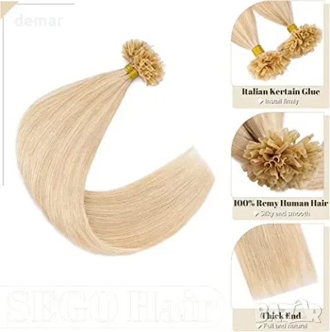 35,6 см SEGO U-tip човешка коса, 50 г, 100 кичура (0.5 г), Remy, снимка 2 - Аксесоари за коса - 55871329