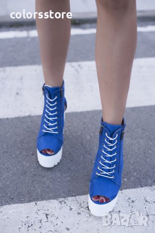 Летни боти на ток - светлосин велур - 74