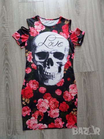  Рокля череп с отворени рамене , снимка 5 - Рокли - 36741463