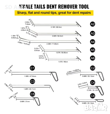 VEVOR PDR Комплект Лостове за ремонт на вдлъбнатини без кит и боя - 21 части, снимка 3 - Аксесоари и консумативи - 49553232
