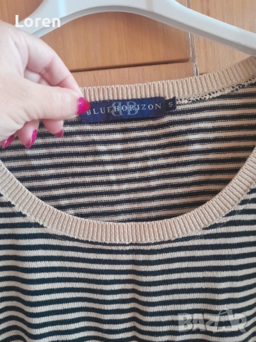 Блуза на светло кафеви и черни раета с три четвърт ръкав, снимка 4 - Блузи с дълъг ръкав и пуловери - 49163047