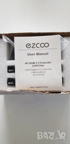 Професионален HDMI HDBaseT удължител EZCOO EZ-EX70H2A – 4K60 HDR, PoE, SPDIF, IR – до 70м, снимка 2 - Кабели и адаптери - 50128953