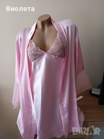 Сатенена нощница с халат, снимка 2 - Нощници - 44396404