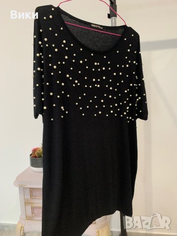 Асиметрична блуза с перли размер L/XL, снимка 3 - Блузи с дълъг ръкав и пуловери - 44259799