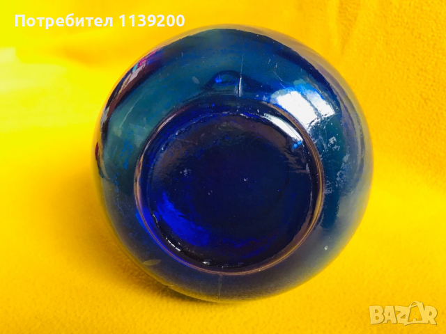 2 винтидж френски стъклени сини вази, снимка 7 - Вази - 36520724