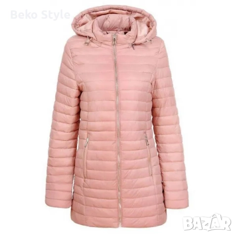 Дамско яке цвят пудра с качулка