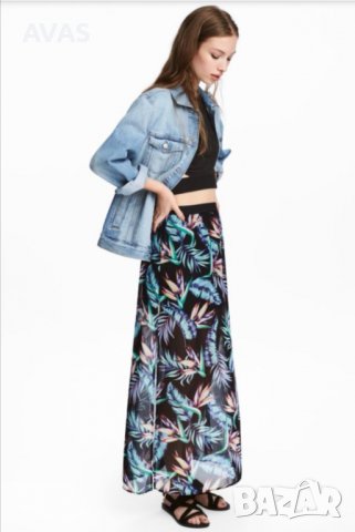 Нова - 45% плажна лятна пола H&M S размер черна с листа, снимка 2 - Бански костюми - 37530681