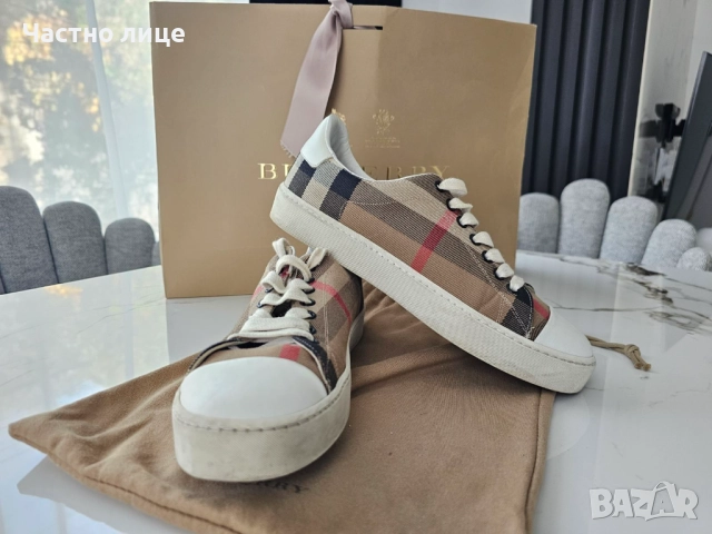 Обувки Burberry White/Beige Nova Check Canva, снимка 3 - Дамски ежедневни обувки - 52271767