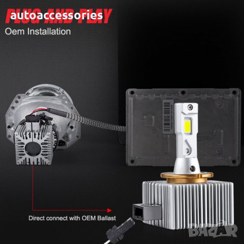 Крушки за фарове D1S D1R Led Диодни,12 000 LM Plug Play директен монтаж Hid -Led Canbus без грешки 2, снимка 5 - Аксесоари и консумативи - 39995948